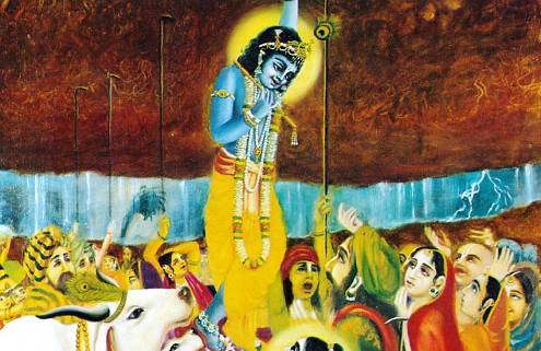 Krishna Lifting Govardhan Hill