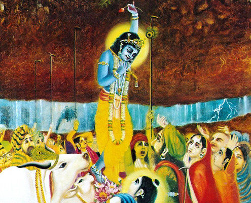 Krishna Lifting Govardhan Hill