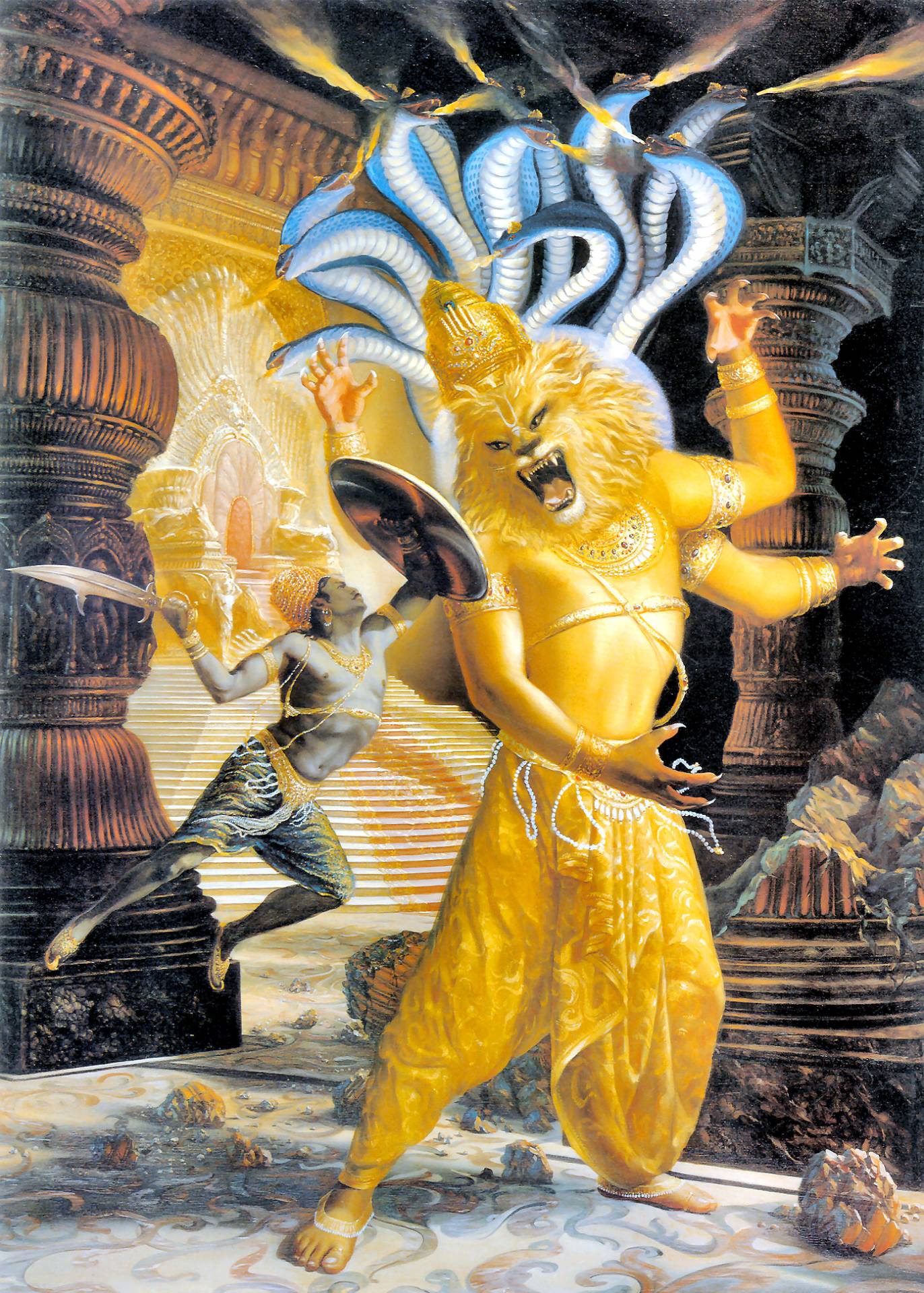 Hiranyakasipu Does Battle With Lord Nrisimha Deva