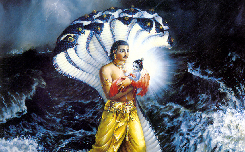 Vasudeva Caries Baby Krishna Across The Raging River S